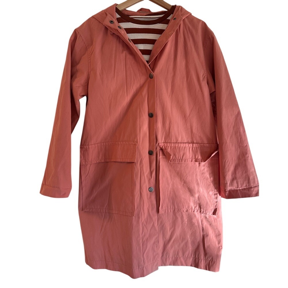 Womens‎ Coral Pink Hooded Raincoat Jacket Lightweight Casual Everyday Outerwear - Picture 3 of 5